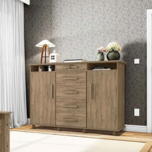 Comoda Lanza Lisboa C/rodiz. 5g 2p Carvalho